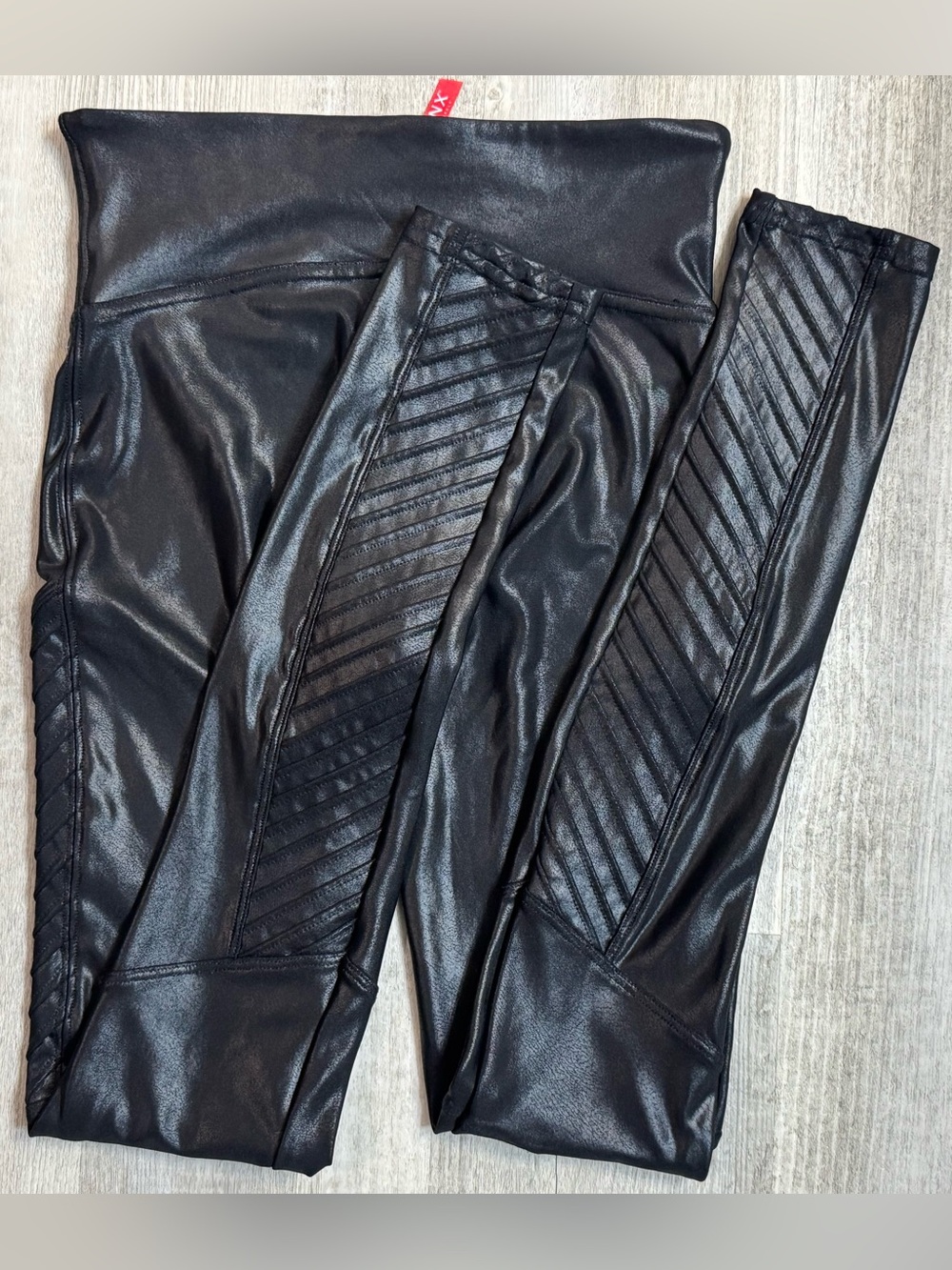 Spanx Black Faux Leather Moto Leggings - XS
